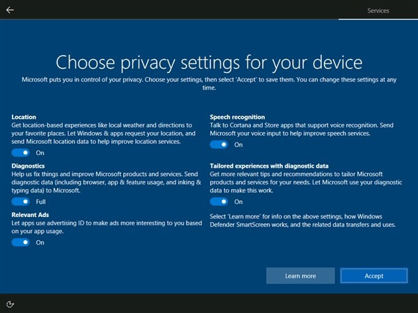 Windows 10 隐私设置